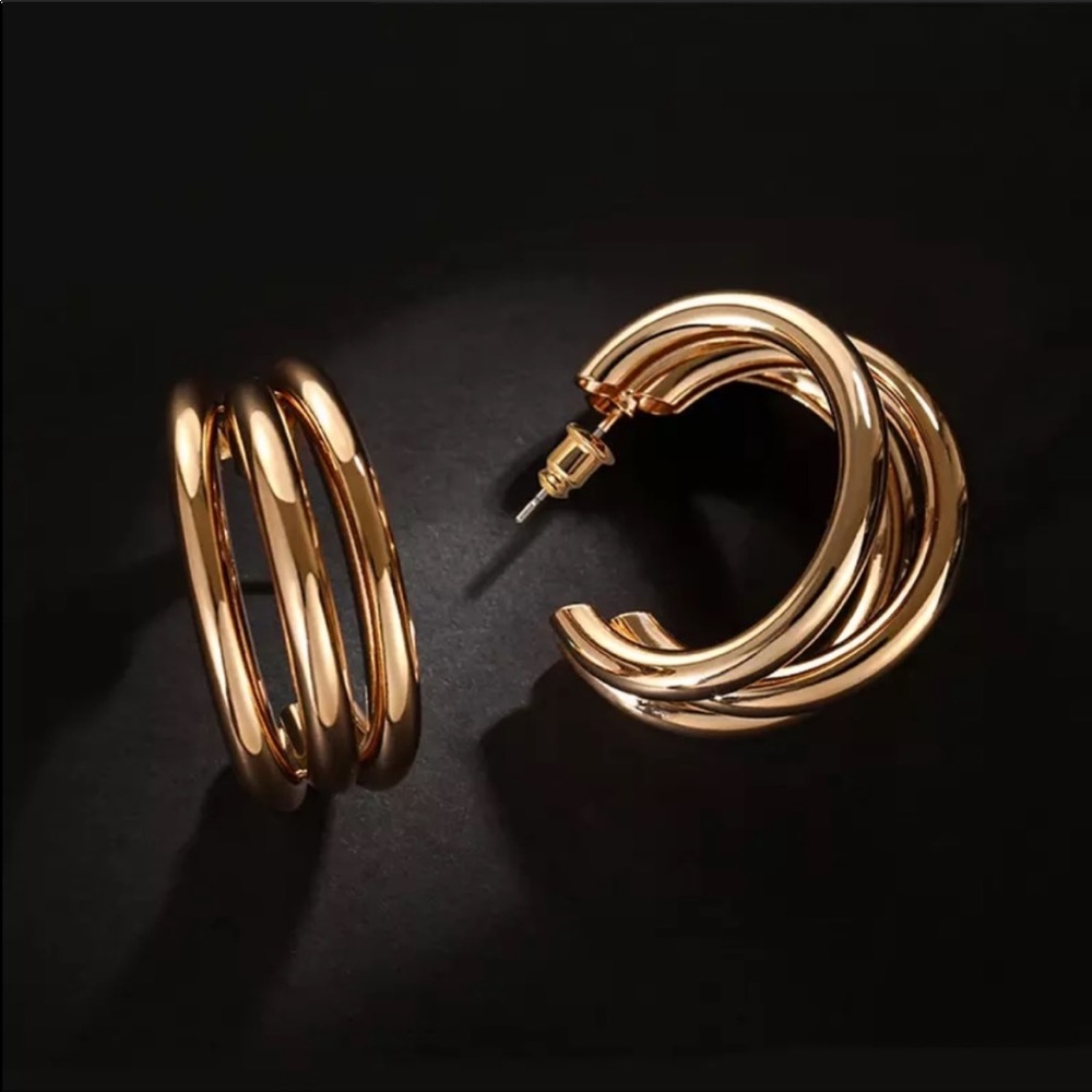 💎NEW 18k Gold Tree-Layer Round Drop Earrings - Picture 3 of 3